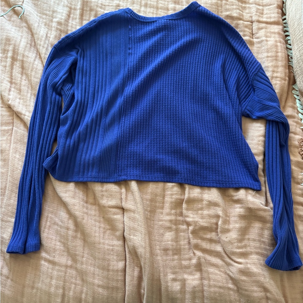 Blue Ribbed Women's Top